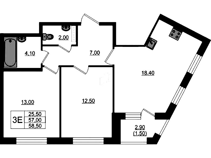 2-комнатная квартира 58.5 м², 4/4 эт., ЖК «Пулковский дом»